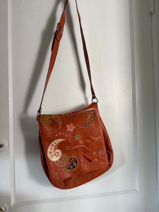 None Handbags - 🌙 Celestial Embroidered Burnt Orange Shoulder Bag ✨